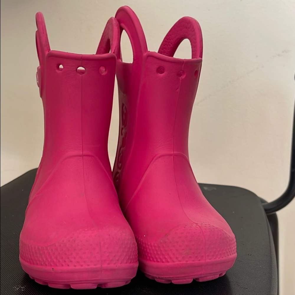 CROCS Pink Rain & Snow Boots Waterproof Pull Handles